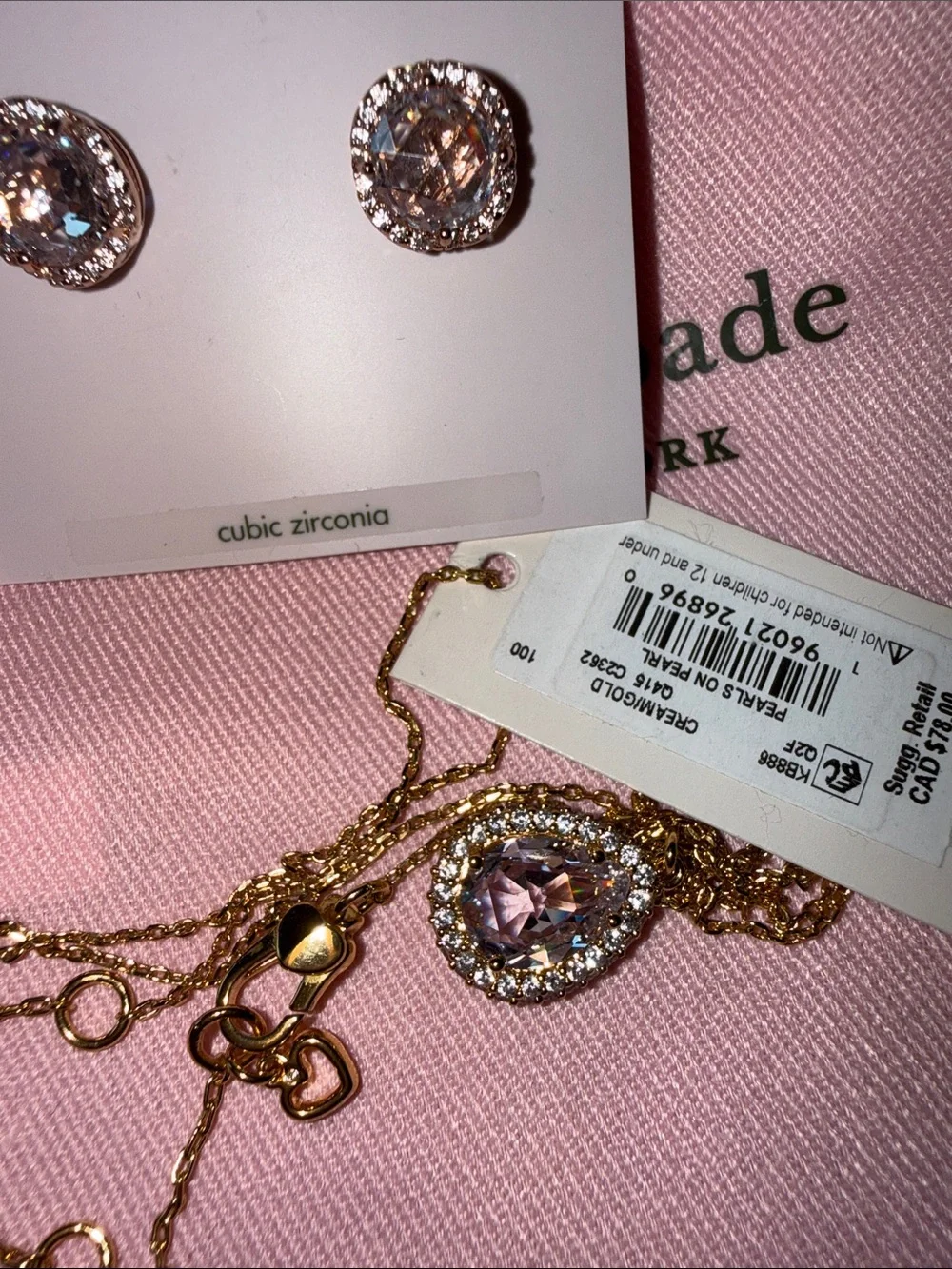 kate spade two pieces Gold-Tone Necklace and Crystal Earring Set